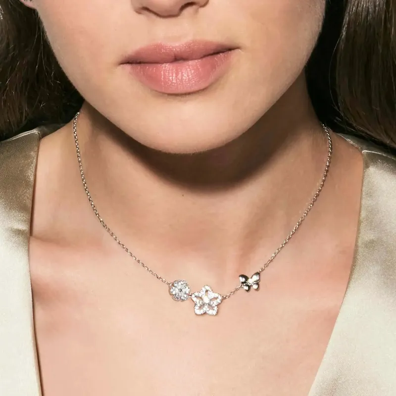 Nomination Sweetmadame Necklace, Flowers with Cubic Zirconia, Sterling Silver - Image 3