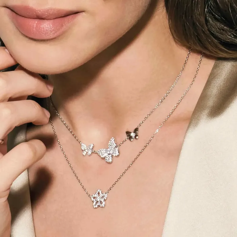 Nomination Sweetmadame Necklace, Butterflies with Cubic Zirconia, Sterling Silver - Image 2